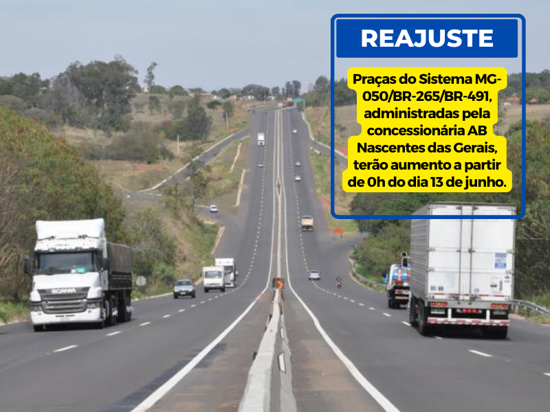 Concessionária AB Nascentes das Gerais terão aumento – Praças MG-050/BR-265/BR-491